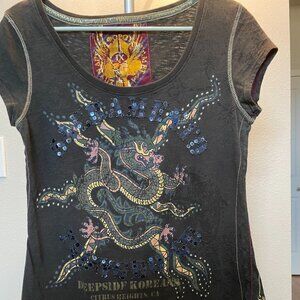 Vintage Ringspun Dragon Graphic T-Shirt Sequin Tee